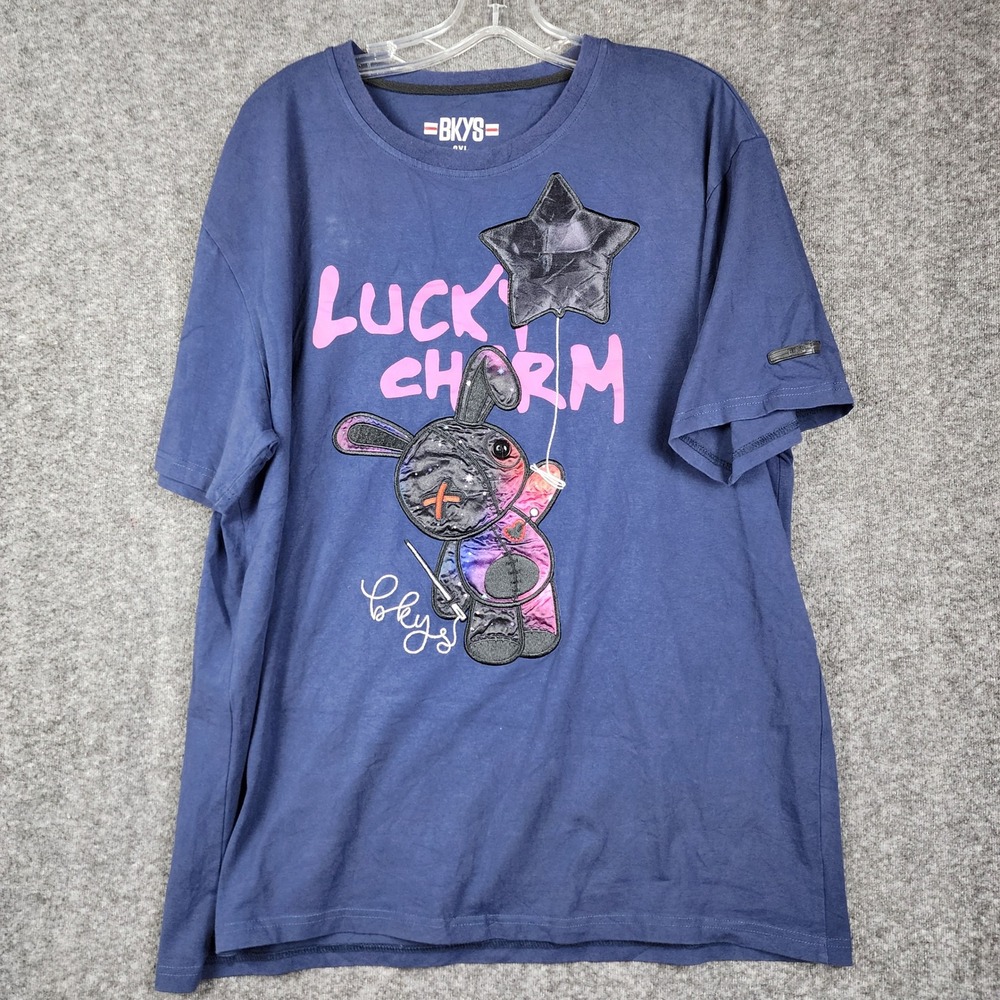 BKYS Graphic T-Shirt Women 2XL Navy Blue Voodoo Bunny Lucky Charm Streetwear Tee